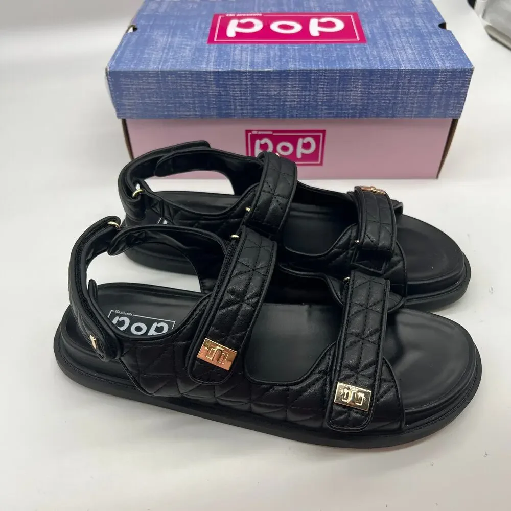 Pop Yield Open Toe Women's Footbed Sandals Black Size 11M